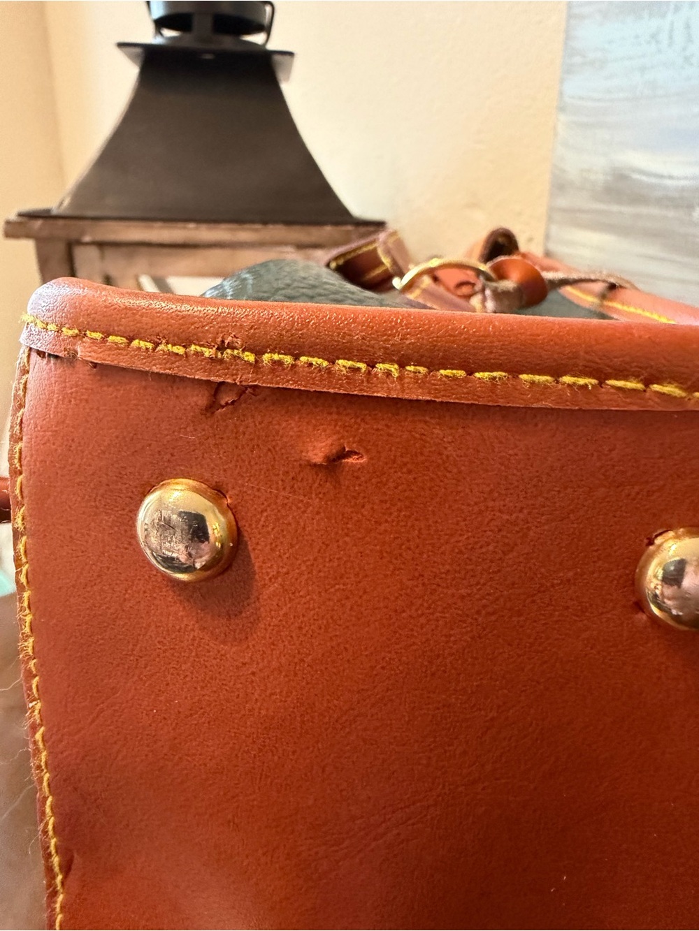Dooney & Bourke Dark Green Pebbled Leather Satchel with Tan Trim and Strap - Picture 7 of 12